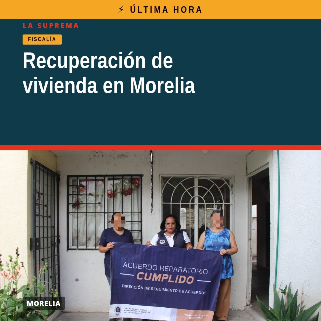 Ilustración simbólica de una llave y una casa con bandera de Michoacán, representando la restitución de inmueble morelia