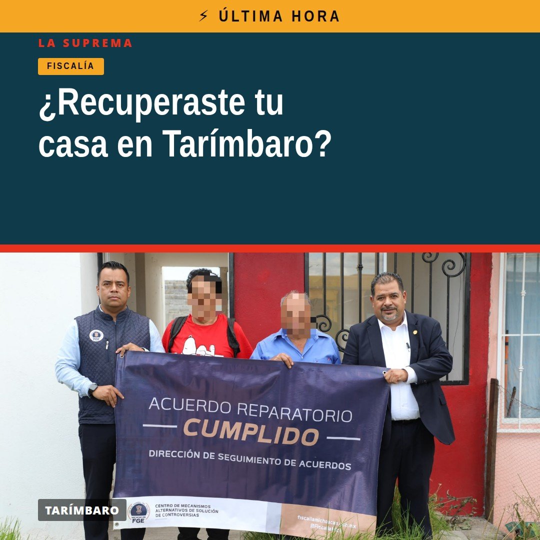 Ilustración simbólica de una llave y una casa con bandera de Michoacán, representando la restitución inmueble tarímbaro