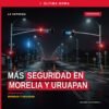 Operativo policial en una calle residencial de Morelia y otra de Uruapan, con agentes y señalización, relacionado con