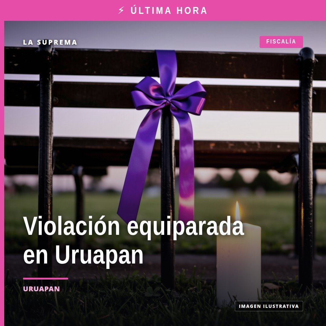 Ilustración simbólica de balanza de justicia sobre fondo con silueta de Uruapan, representando la vinculación a proceso por