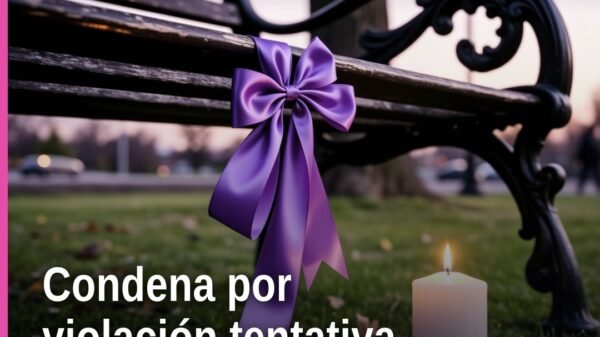 Ilustración simbólica de balanza de justicia con fondo de silueta de Parácuaro, representando la condena por violación