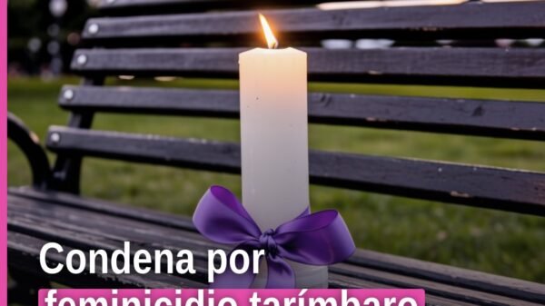 Ilustración simbólica de balanza de justicia con fondo que evoca Tarímbaro, representando el fallo por feminicidio tarímbaro