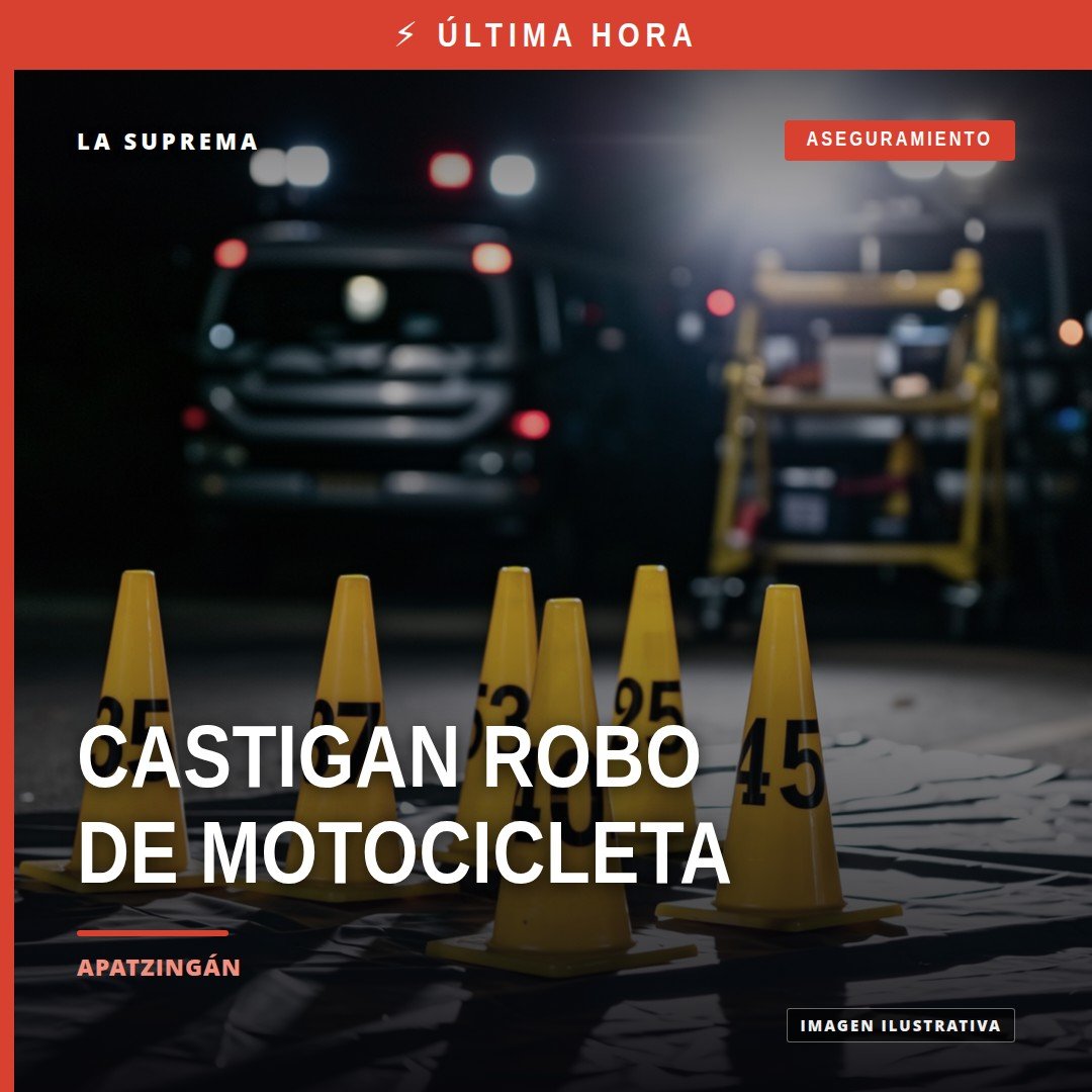 Ilustración simbólica de una motocicleta estacionada en una calle de Apatzingán, con fondo urbano discreto, representando el