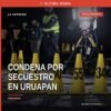 Ilustración simbólica de justicia en Uruapan: balanza y escudo municipal, con texto 'secuestro agravado uruapan'