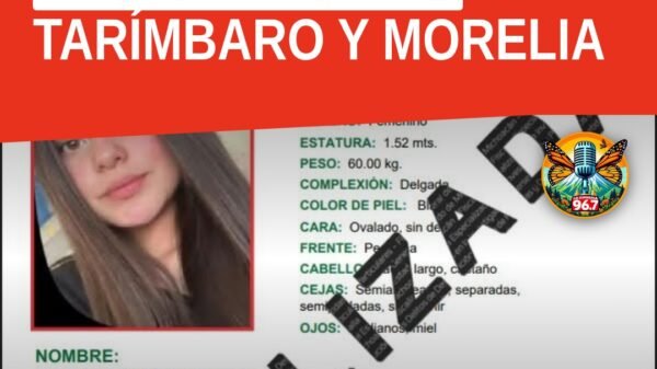 Ilustración simbólica de dos adolescentes seguras junto a un equipo de búsqueda de la Fiscalía Michoacán; fondo con los