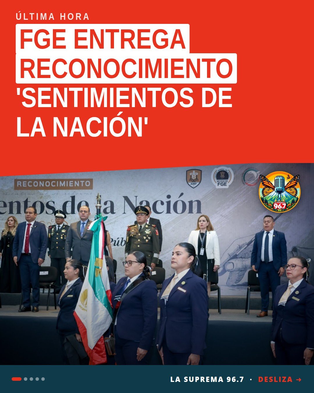 Ceremonia en Morelia donde se entrega el reconocimiento Sentimientos de la Nación a agentes y fiscalías de la FGE Michoacán