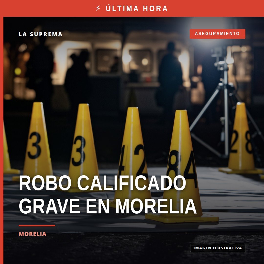 Ilustración simbólica de una farmacia en Morelia con señal de alerta, representando el robo calificado grave morelia