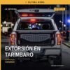 Ilustración simbólica de una balanza y un teléfono móvil sobre fondo con mapa de Tarímbaro, representando extorsión agravada