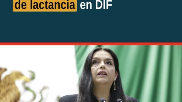Ilustración de una madre amamantando en un espacio tranquilo y acogedor dentro de una oficina del DIF municipal, con