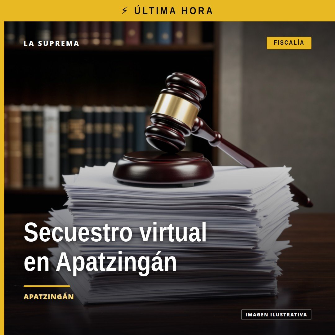 Ilustración simbólica de un teléfono con advertencia y mapa de Apatzingán, representando secuestro virtual apatzingán